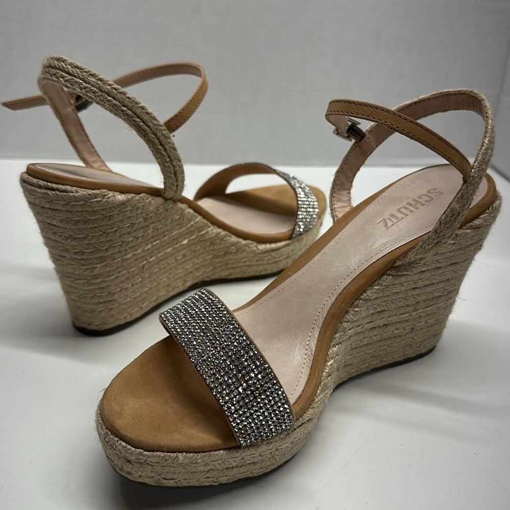 Schutz Salita Wedges High Heel Shoes Espadrilles Rhinestones Ankle Strap 8.5